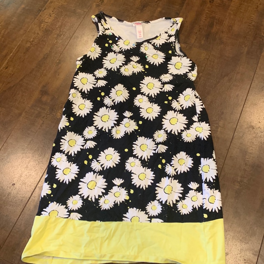 Justice, size 16, black white and yellow flower dress with sequins